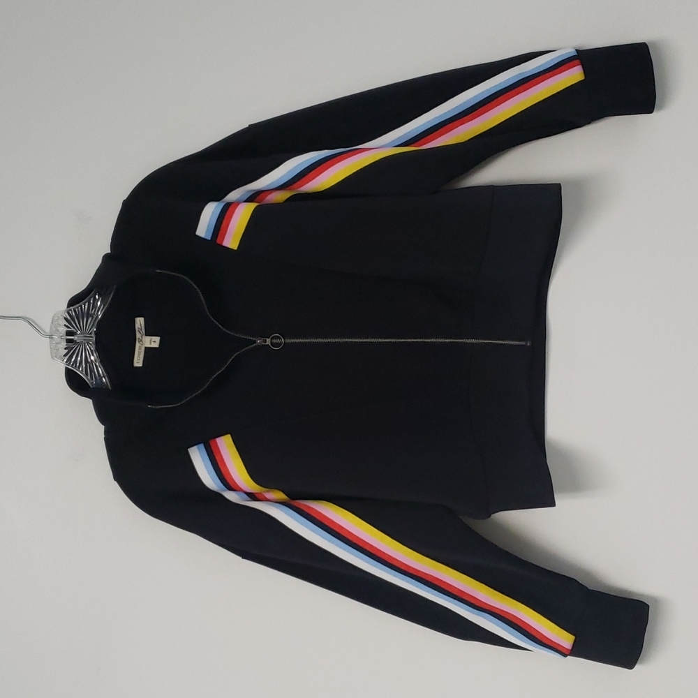 Express cropped track jacket with rainbow sleeves size small